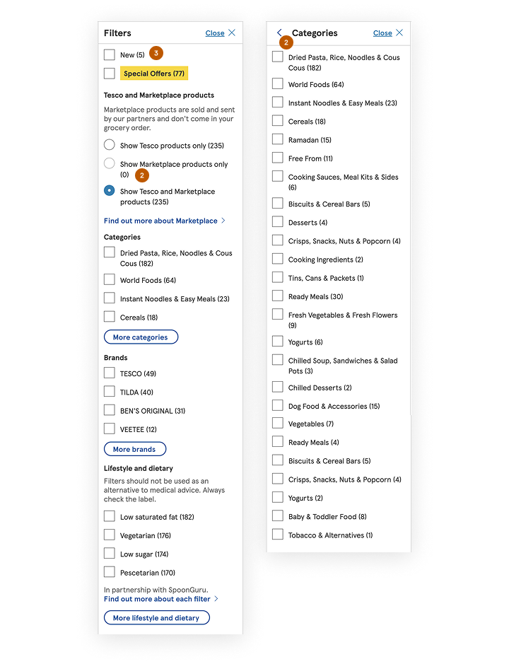 Category filters before redesign